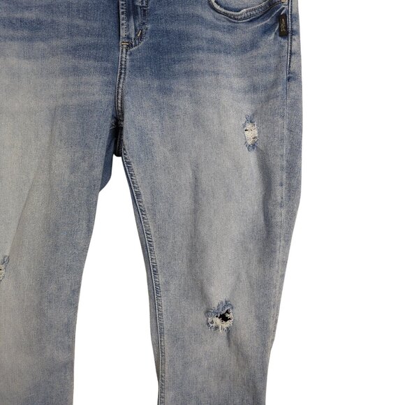 Silver Distressed Light Wash blue mid rise Elyse Straight Women's Jeans W34 L29 - Picture 6 of 16